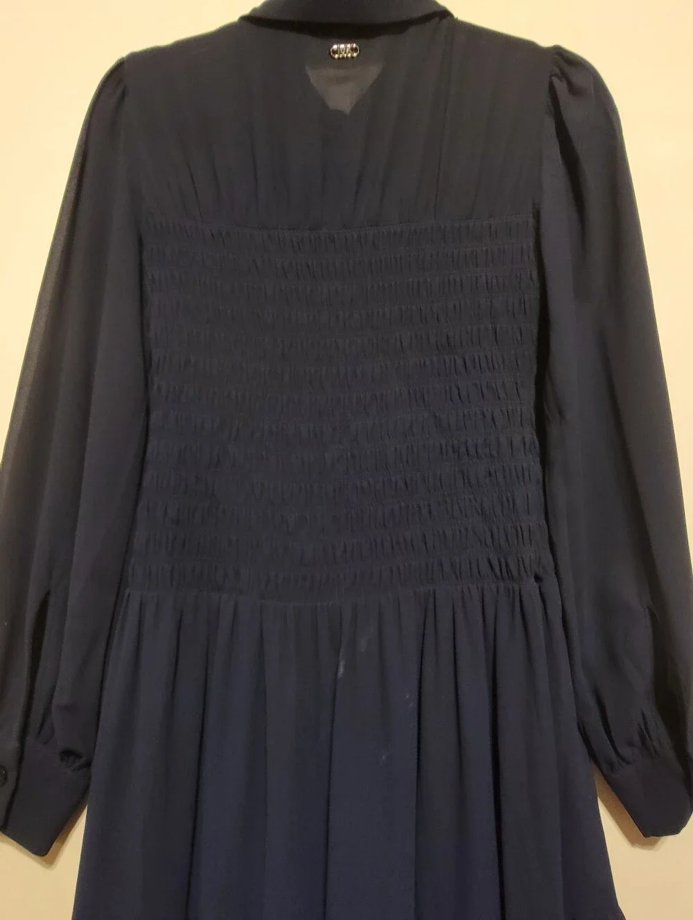 Michael Kors Navy Smocked Button Down Shirt Dress Women Size M